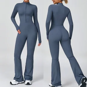 Half Zipper Long Sleeves Fitness Yoga Clothes Set High Strength Workout Wear Gym One Piece Yoga Sports Jumpsuit for Women
