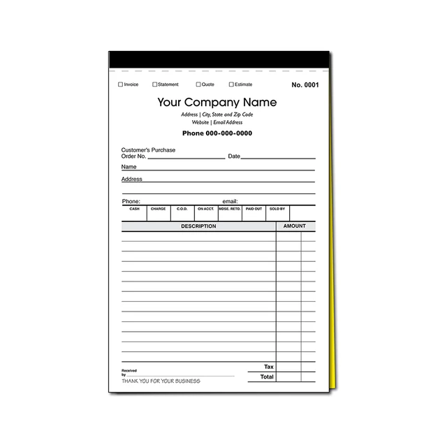 High Quality Custom Sales Order Receipt Invoice Book Duplicate Carbonless paper