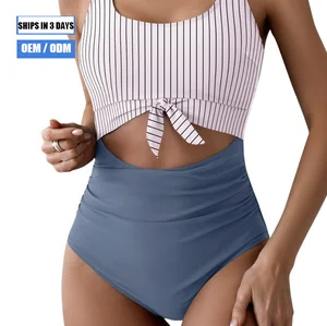 2026 One-Piece Women's Swimsuit, Sexy Tie-Waist Swimsuit, Single Peptide Breathable Solid Brazilian Summer Print Swimsuit