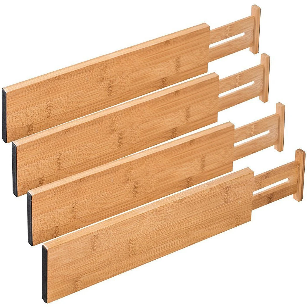 Wholesale Set of 4 Adjustable Bamboo Drawer Dividers for Clothing Kitchen & Bathroom Storage-Eco-Friendly Multifunctional Design