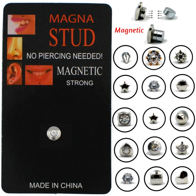 HelloWorld Magnetic Fake Plug Lot Fake Gauges Ear Studs Round Rhinestone Stud Earring Mix Gauges Look