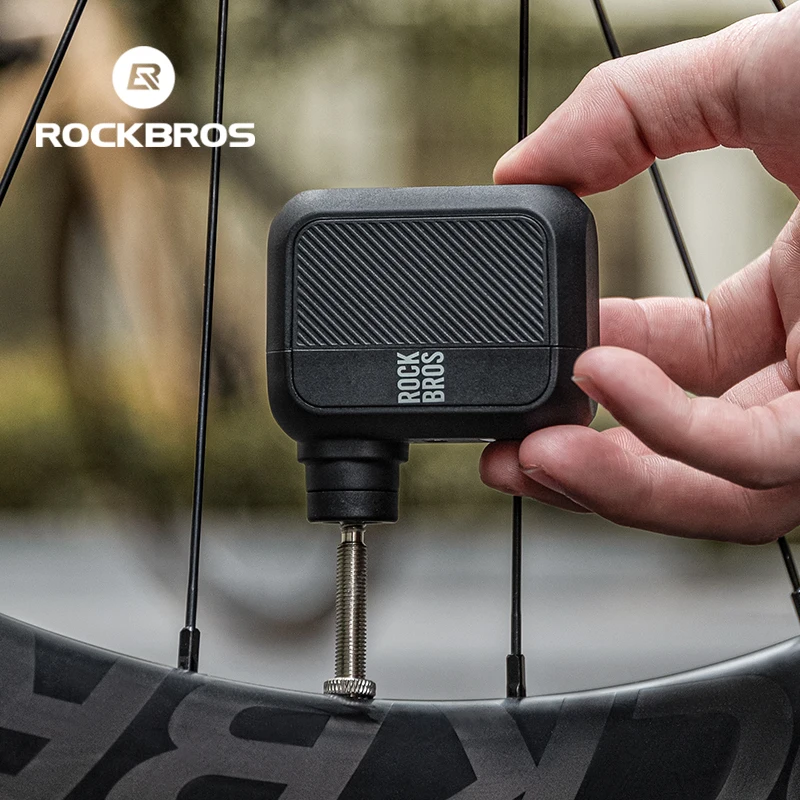 ROCKBROS Mini Portable Electric Bike Air Pump - One Hand Wireless Compressor  for Presta Valves, 80-130PSI, Rechargeable