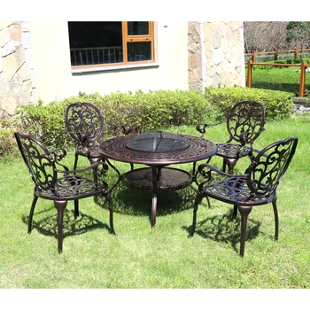 Vintage Outdoor Patio Garden Yard Deck BBQ Dining Cast Aluminum Garden Table & Chair Sets
