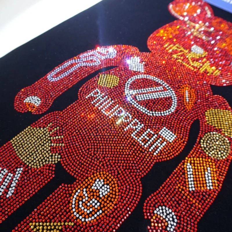 Christmas red bear Rhinestone Transfer Men Stylish Hip Pop heat transfer cartoon sticker for t-shirt
