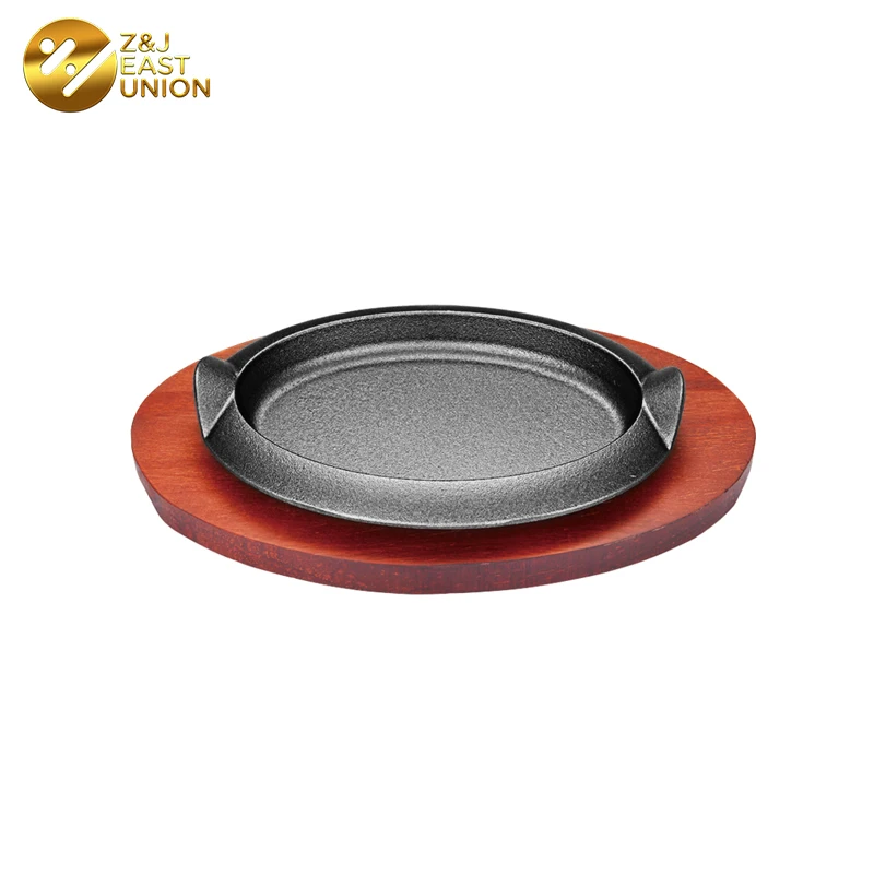 Oval Pre-seasoned Cast Iron Fajita Hot Skillet Plate Set Fry Grill ...