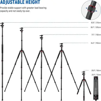 NEEWER Upgraded 80.7" Carbon Fiber Camera Tripod Monopod with Telescopic 2 Section Center Axes, 360° Panorama Ballhead, 1/4" detail image