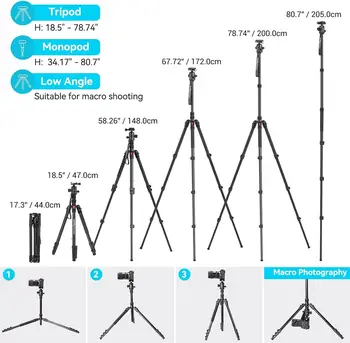 For SmallRig Adjustable Height 16\"-71\" Foldable Aluminum Camera Tripod/Monopod 360°Ball Head 33lb Payload Camera Accessory detail image