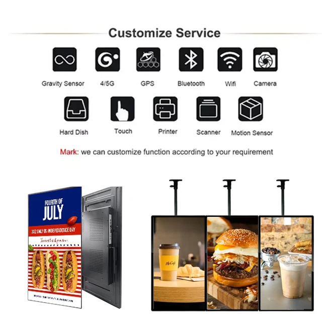 Hanging Wall Mounted 8mm TFT Screen 32inch Restaurant LCD Advertising Display Digital Signage Menu Board