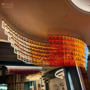 Custom Large Acrylic LED Pendant Lamp  Banquet Hall Big Chandelier for Lobbies Spiral Staircase Cube Light