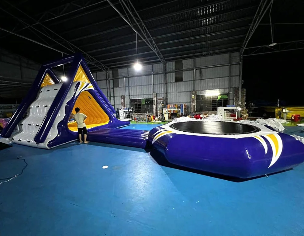 Inflatable Water Floating Island Slide Water Park Slides with Balance Mat and Trampoline
