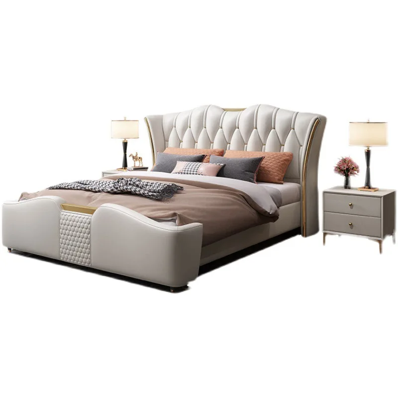 Modern Luxury Bedroom Furniture Leather Bed King Size Leather Bed Frame