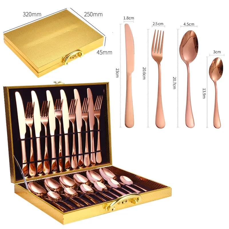 Gold Plated Cutlery Set 24pcs Luxury Dinner Sets Stainless Steel