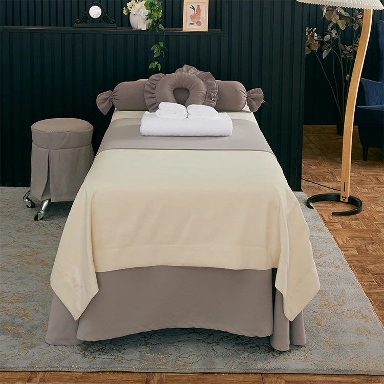 Housse De Lit De Massage + Taie D'oreiller Pour Salon De Beauté Table De Lit Drap De Massage Doux Pour La Peau SPA Couverture De Lit Colchas Avec Jupe