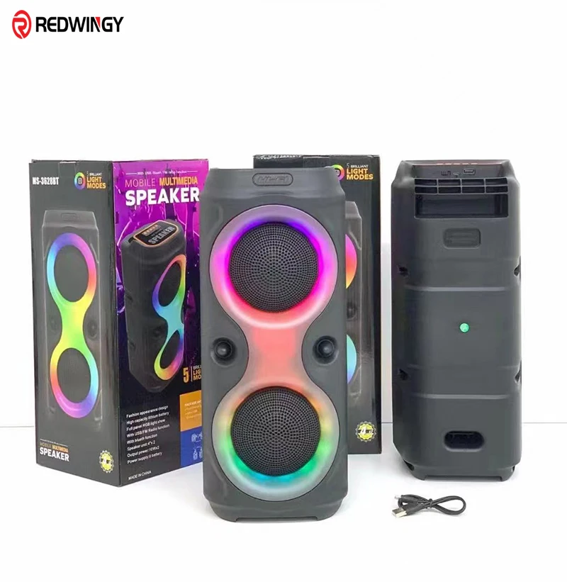 Caixa de Som Portátil Redwingy MS3628BT com Bluetooth e LED RGB