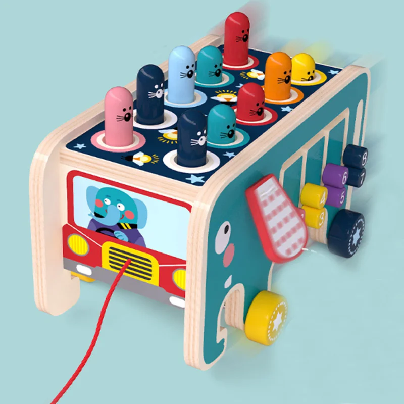 Children Hit Gopher Wood Knock Toy Elephant Cart Knock Dinosaur Tractor Large Educational Toy