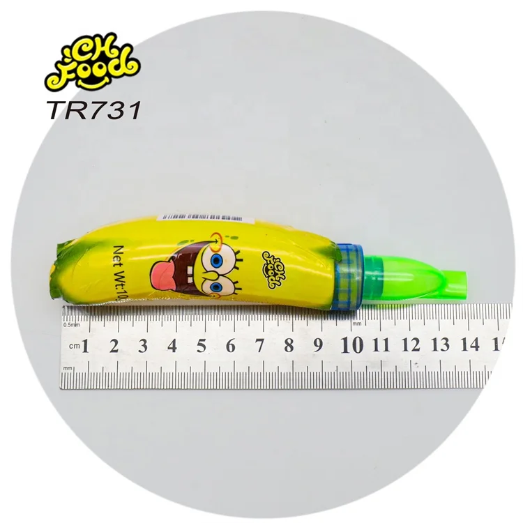 Wholesale and OEM Plastic Whistle Banana Shape Toy with Fruit Flavor Tablet Candy Sweet Snack Food for Kids Halal Candy Toy