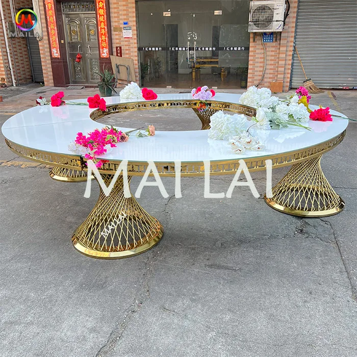 Gold Luxury Round Table Durable Stainless Steel Wedding Banquet