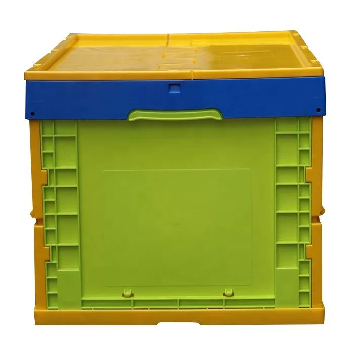 QS Plastic Collapsible Storage Box Moving Crates Folded Container Stackable Storage Boxes with Lid Collapsible Storage Box