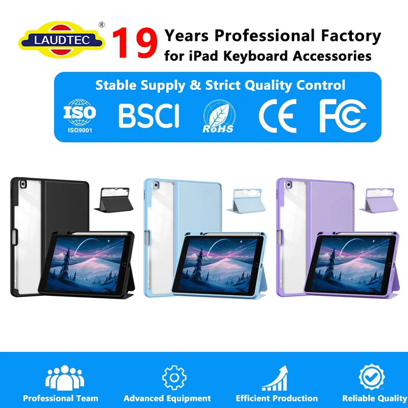 ODM/OEM Trifold Shockproof iPad Case with Pencil Holder, Auto Sleep/Wake & Dual-Angle Stand, Compatible with iPad Air/Pro 11