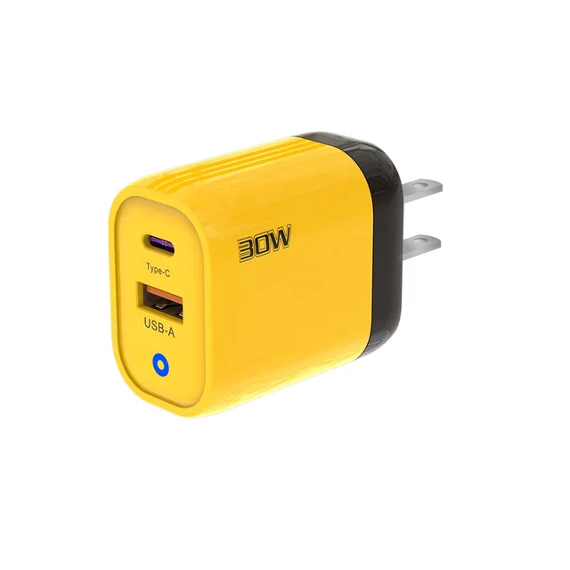 Blue Light 2A/30W full agreement PD+USB dual port Amber yellow wall adapters phone charger adapted for all mobile phone chargers