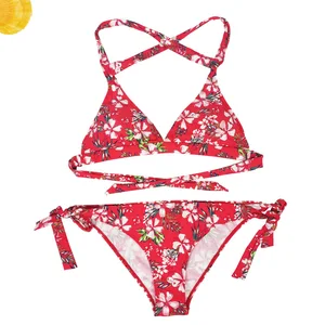 Floral Design Swimwear Bathing Suit for Ladies Breathable Swimsuit Beachwear Two Piece Sexy Women's String Triangle Bikinis Set