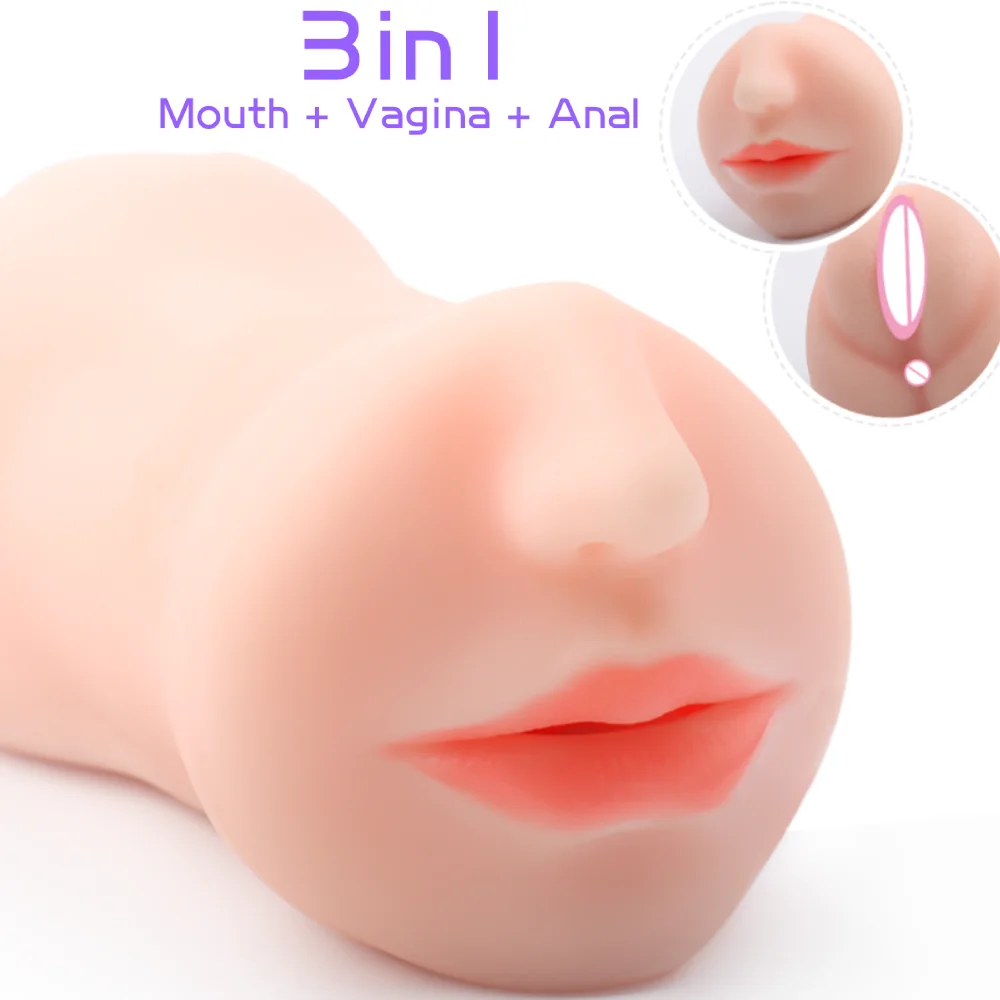 S-HANDE 3 in 1 Artificial Pussy Mouth Vagina Anal Realistic Pocket Pussy Deep Throat Sex Toys for Men