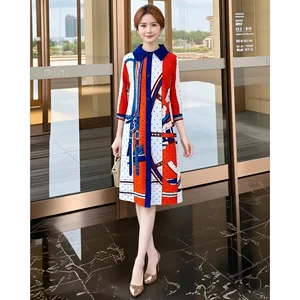 Middle-aged Mom Anti-Static Polyester Vintage Printed Dress 2026 New Spring Women's Miyake Large Size Loose Pleated