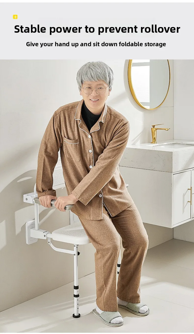 product wall mounted shower chair for elderly or disabled bathroom folding stool seat with rehabilitation therapy supplies-13