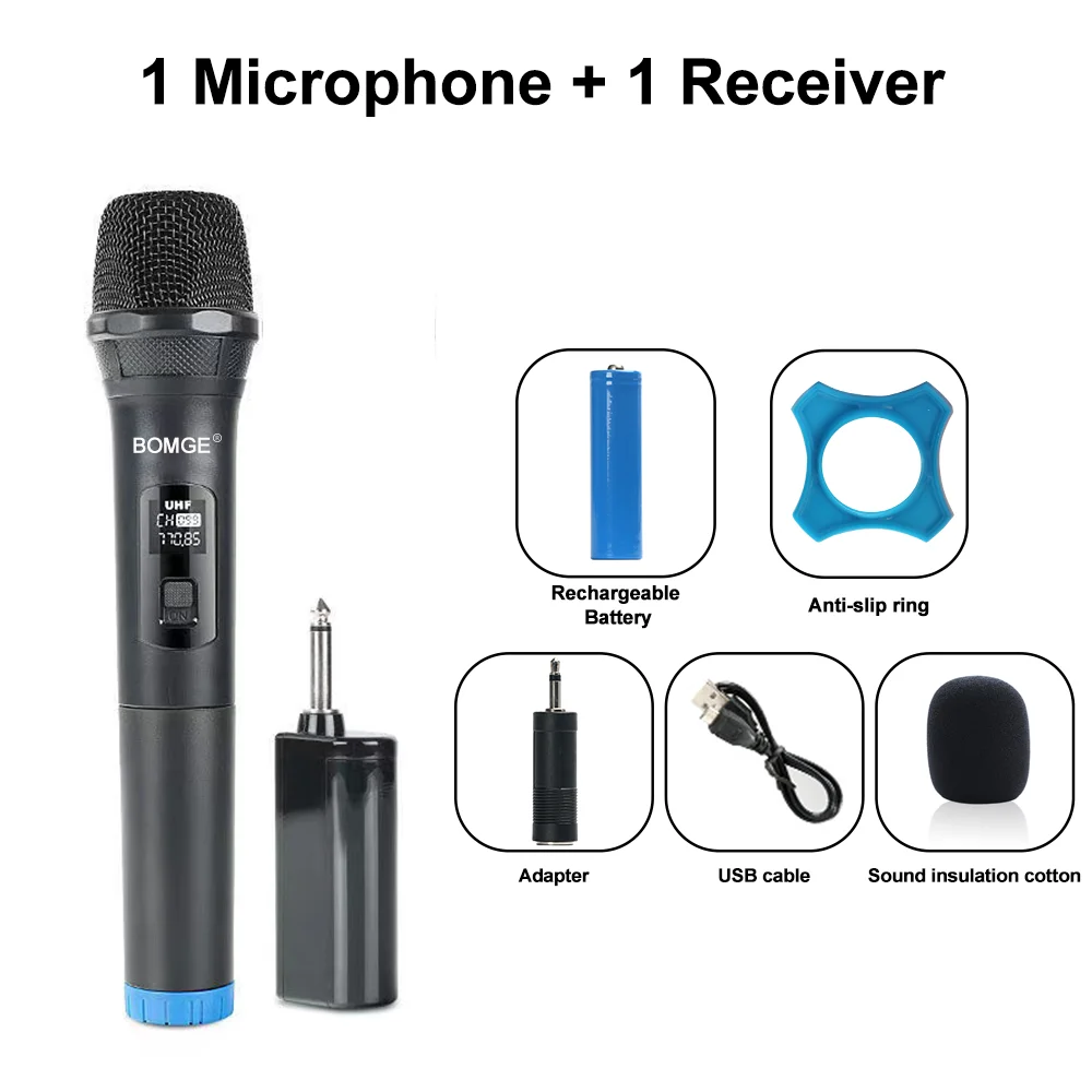 BOMGE Uhf Wireless 1 Handheld Microphone System Module with 1receiver for Audio