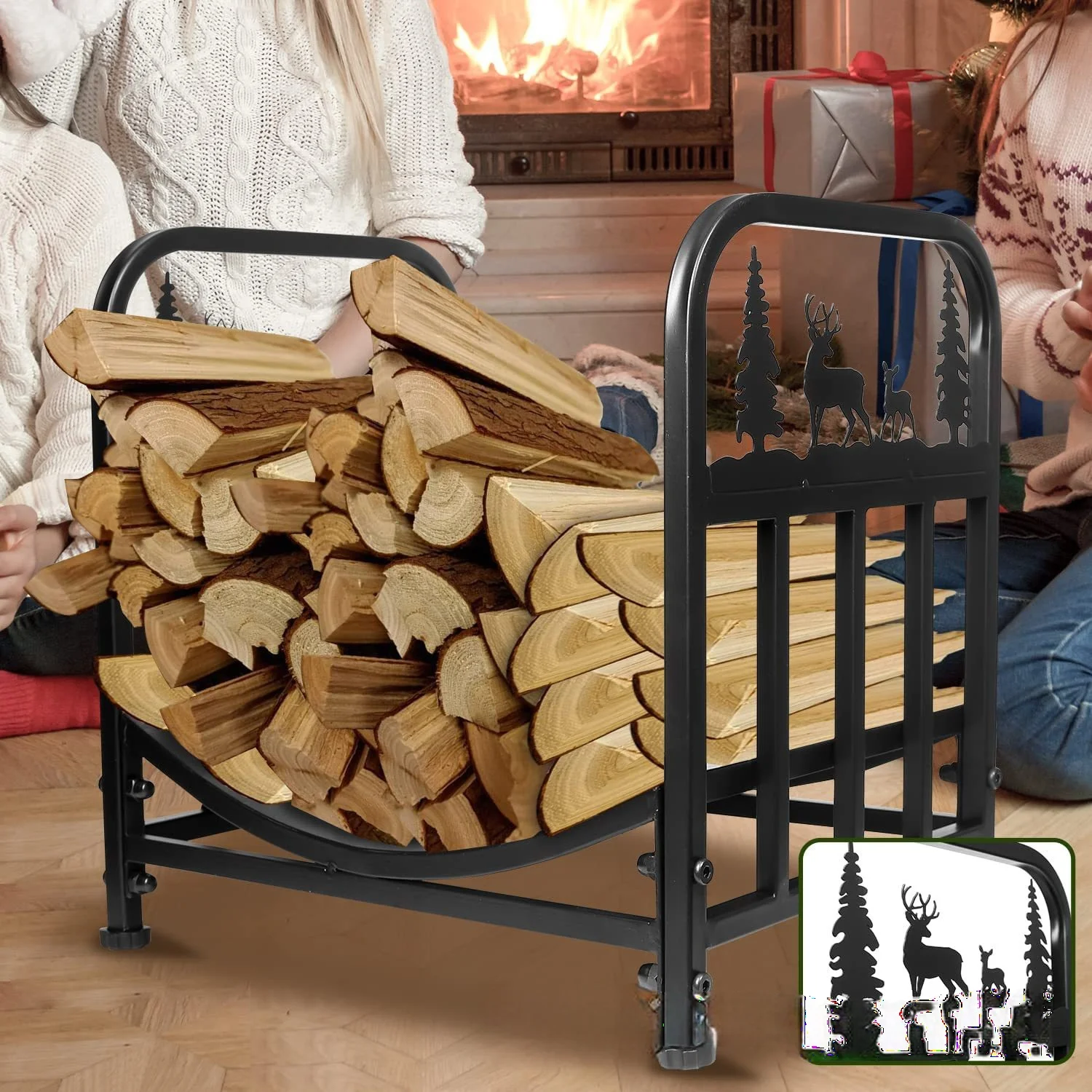 Custom Matt Black Wooden Firewood Pile Rack Metal Type Heavy Duty ...