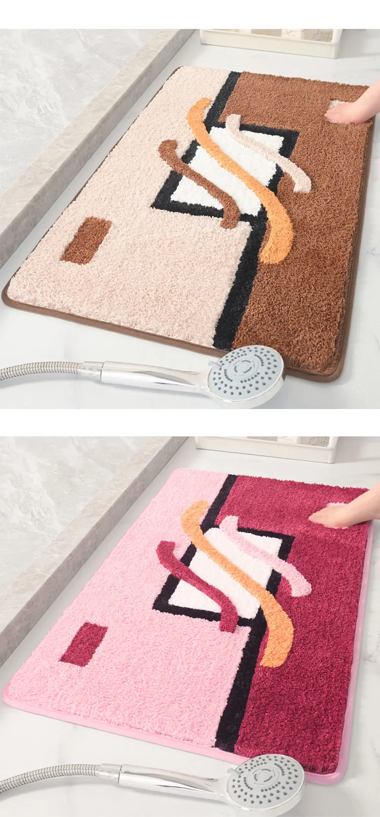  Wholesale Soft Antislip Waterproof Shaggy Thick Microfiber Shower Bath Mat For Hotel Custom Embroidery Bathroom Mat supplier