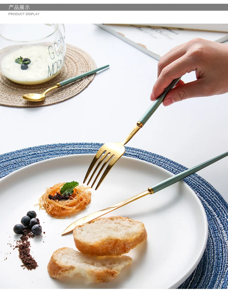 High Quality Stainless Steel Reusable Titanium Gold Plated Matte Gold Restaurant Copper Cutlery Set for Wedding