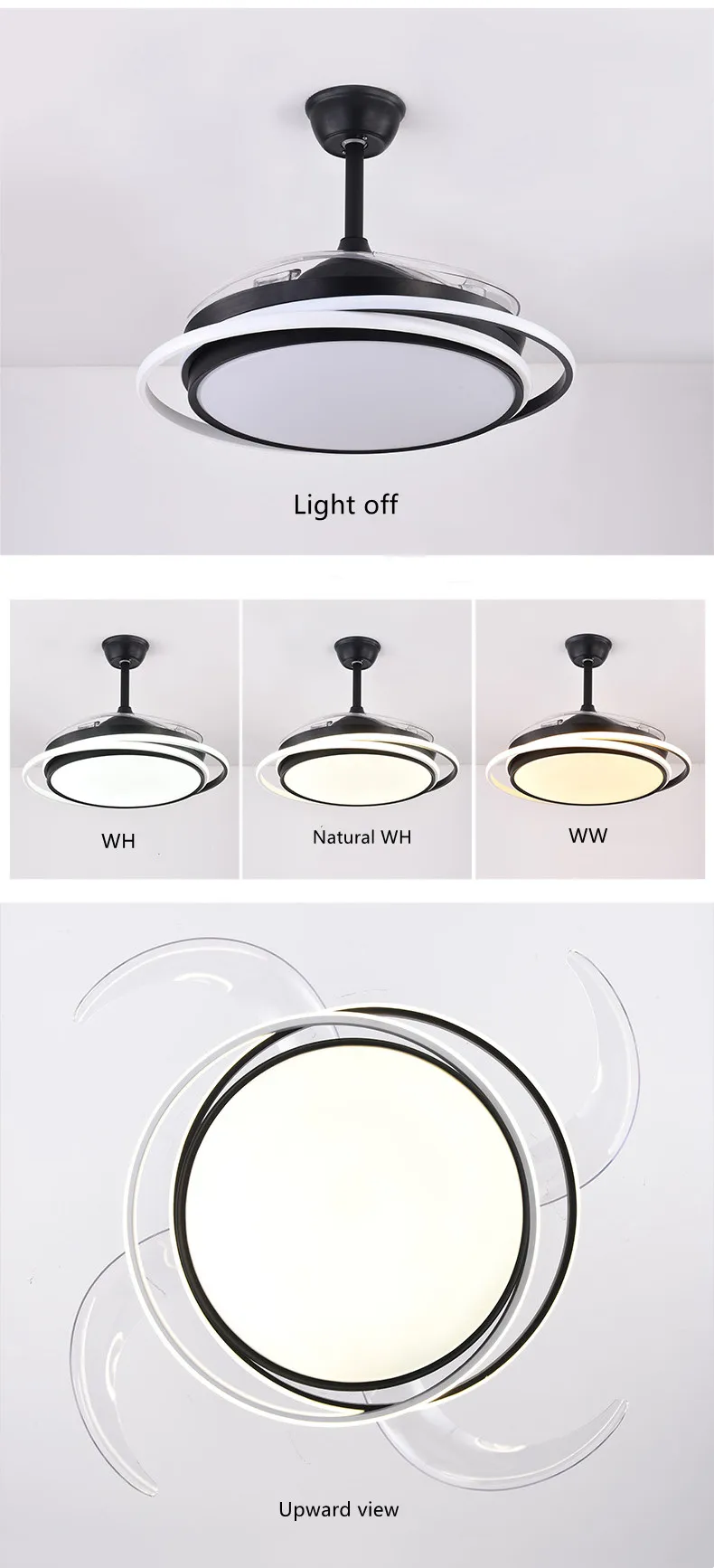 Luxury black chandelier ABS blade fans modern ceiling folding fan with led light  fixtures remote control