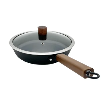 Deep round Cast Iron Frypan Casserole Cookware with Nonstick Coating and Tempered Glass Lid