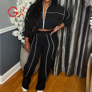 GX1439 Fashion 2026 Fall Clothing Vendor Street Wear Long Sleeve Tracksuit Zipper Stand Neck Jacket and Pant 2 Piece Set Women