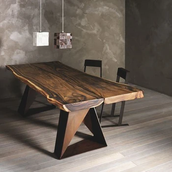 fashion industrial natural shape top live edge walnut large rustic wood restaurant dining table