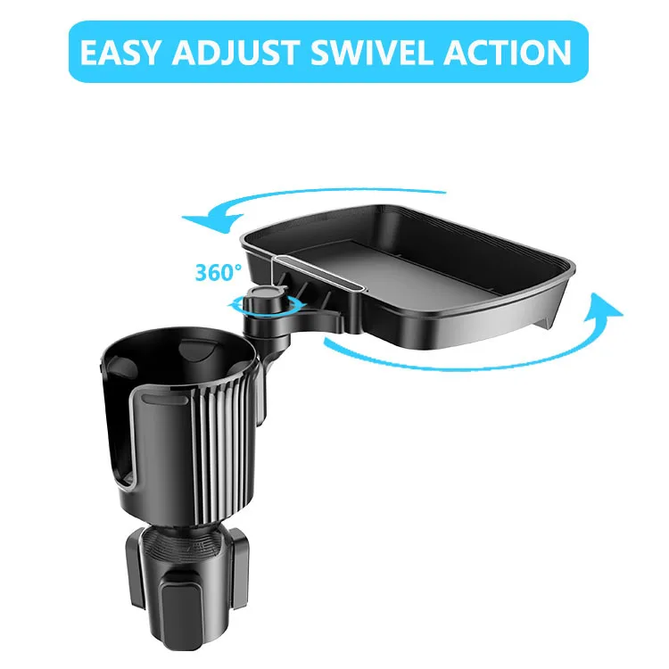 Upgrade 3-in-1 Multi-Function Car Food Table Tray Organizer Extendable Arm Flexible Design 360 Rotating Phone Mount Stand Black