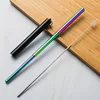 Étui noir + Paille arc-en-ciel