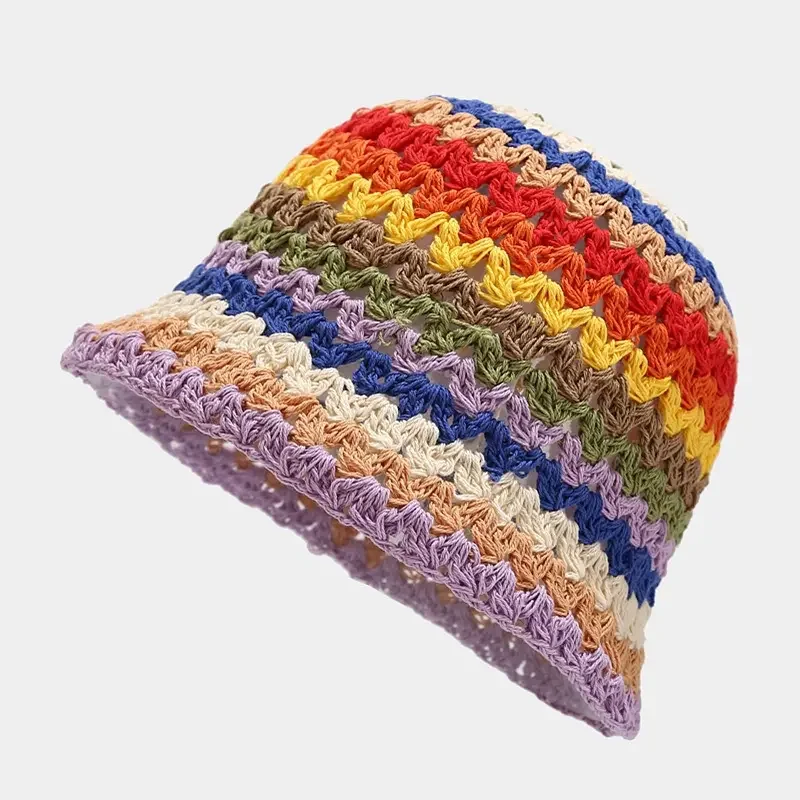 Панама от солнца с полыми цветами, вязаная рыбака, ручной работы, вязаная крючком, весенне-летняя Панама