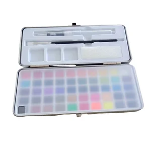 Beginner-Friendly Glitter Metallic Watercolor Paint Set 50 Tin Box with Water Nylon Hair Brush Solid & Fun for Paper Painting