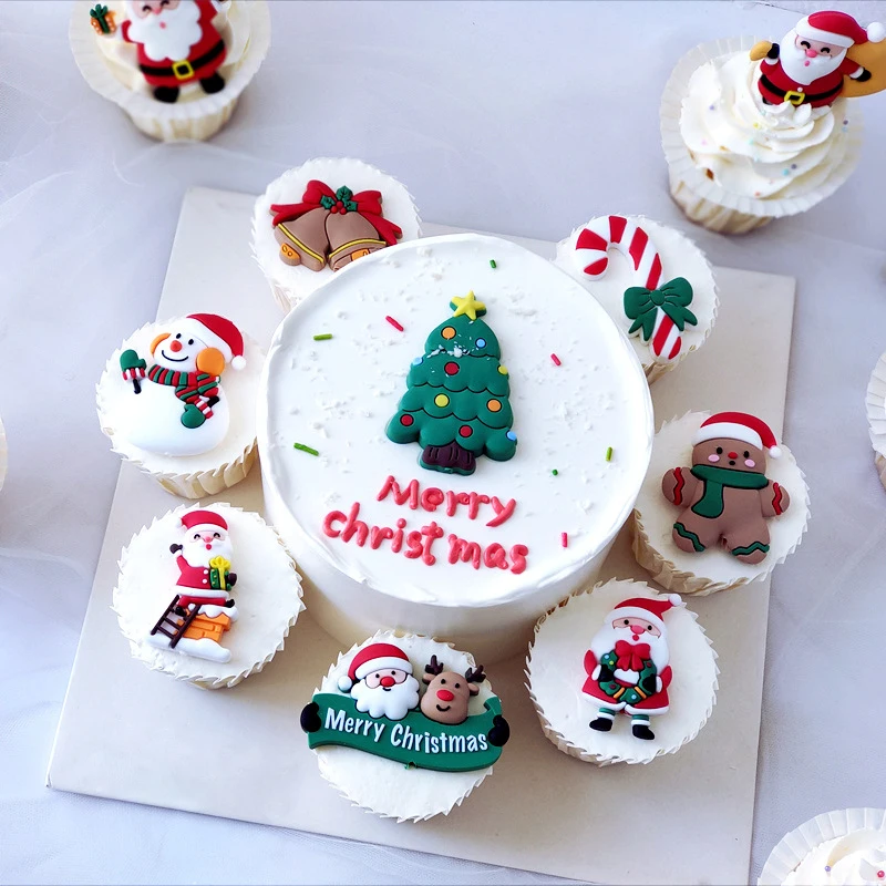 Decorazioni per torte di buon natale decorazioni per Cupcake di natale con albero di natale artigianale Mini decorazioni per torte pupazzo di neve di babbo natale  15
