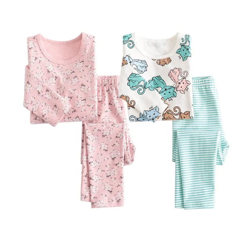sweet design sleepwear cotton fabric floral print children pajamas set kids pijamas sleepwear kid