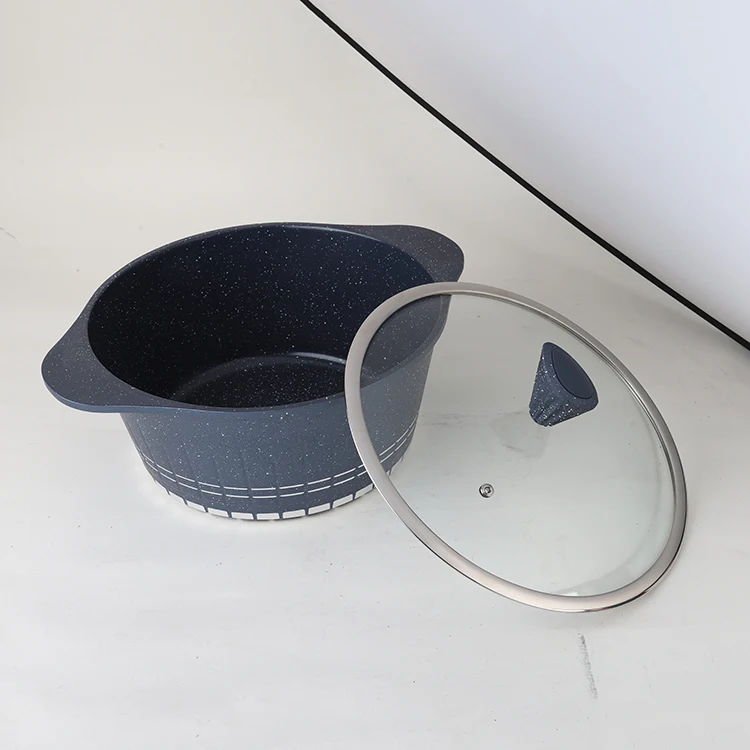 Non Stick Casserole Set Cookware Set Cooking Blue Glass Lid Color Marble Cookware Set