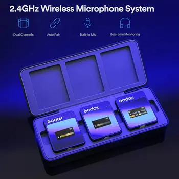 Godox MoveLink II M2 Wireless Lavalier Microphone System(2 TX + 1 RX + Charging Case), 2.4G Wireless Noise Cancelling Mic detail image