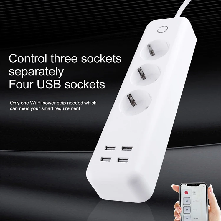 EU Standard WIFI Remote Control Smart Power Strip with USB Timer