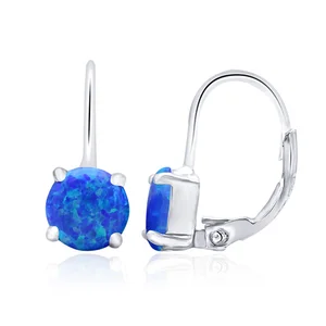 925 Sterling Silver French Lock Earrings Blue and Pink Opal Clip-On BOHEMIA Jewelry