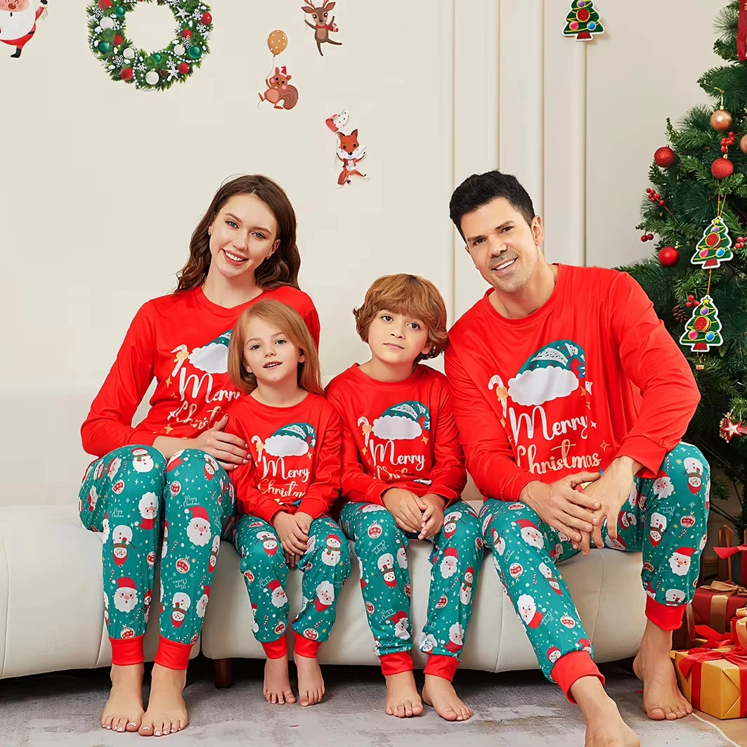 Pyjama De Noël Famille En Satin De Soie - Collection 2025, Grande Taille, Col Revers, Motif Festif Pour Fêtes En Famille
