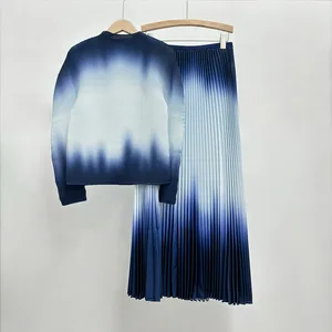 Direct From the Factory Women's Elegant Set Design Elastic Gradient Top and Skirt Sets Miyake Pleated Two-piece Set
