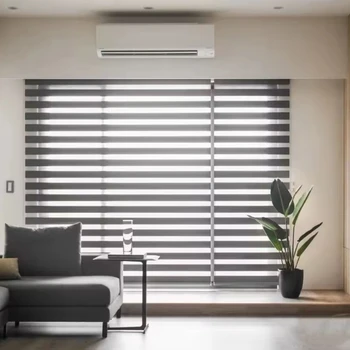 FH Smart electrical home indoor decoration double layered sheer and stripped light filtering motorized rolling zebra curtains
