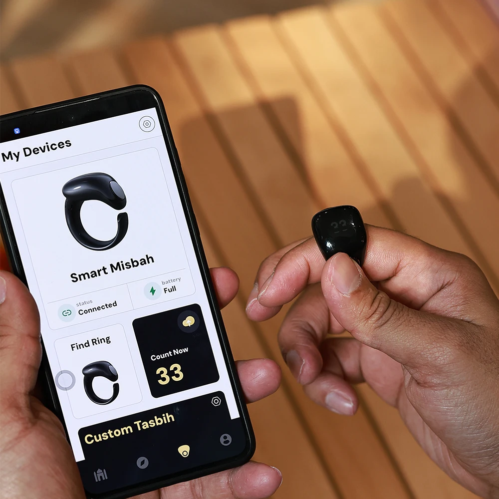 IQibla Smart Zikr Ring - Digitaler Gebetszähler Mit App & Vibrationsalarm Für Muslime (18mm Schwarz)